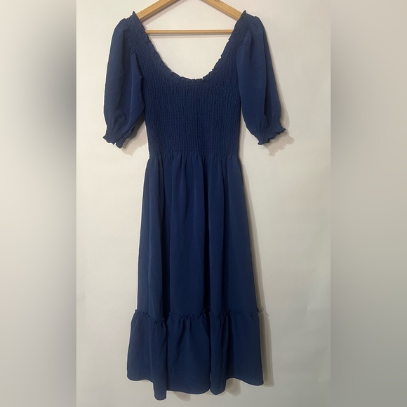 Hill House Women’s Navy Smocked Midi The Louisa Nap Dress Size Small - Picture 6 of 8